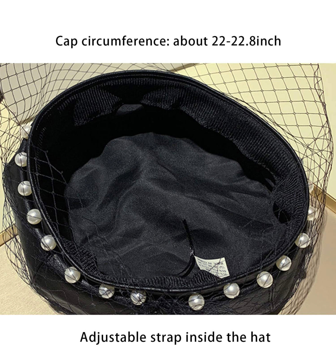 Leather Beret Pearl Lace Cascade Hat